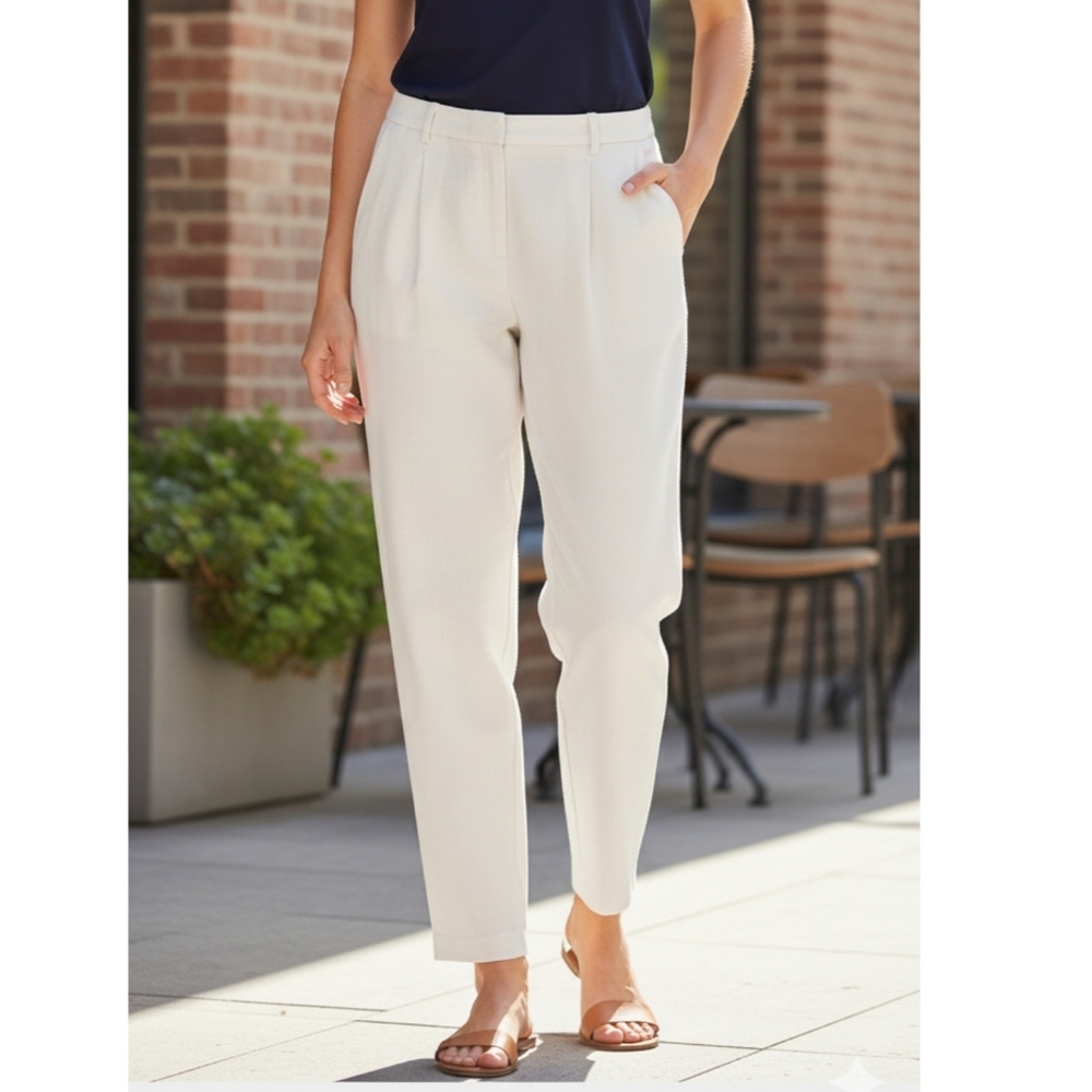 Eileen Fisher Womens Tencel White Cream Bone Tapered Pleated Ankle Pants Size 6